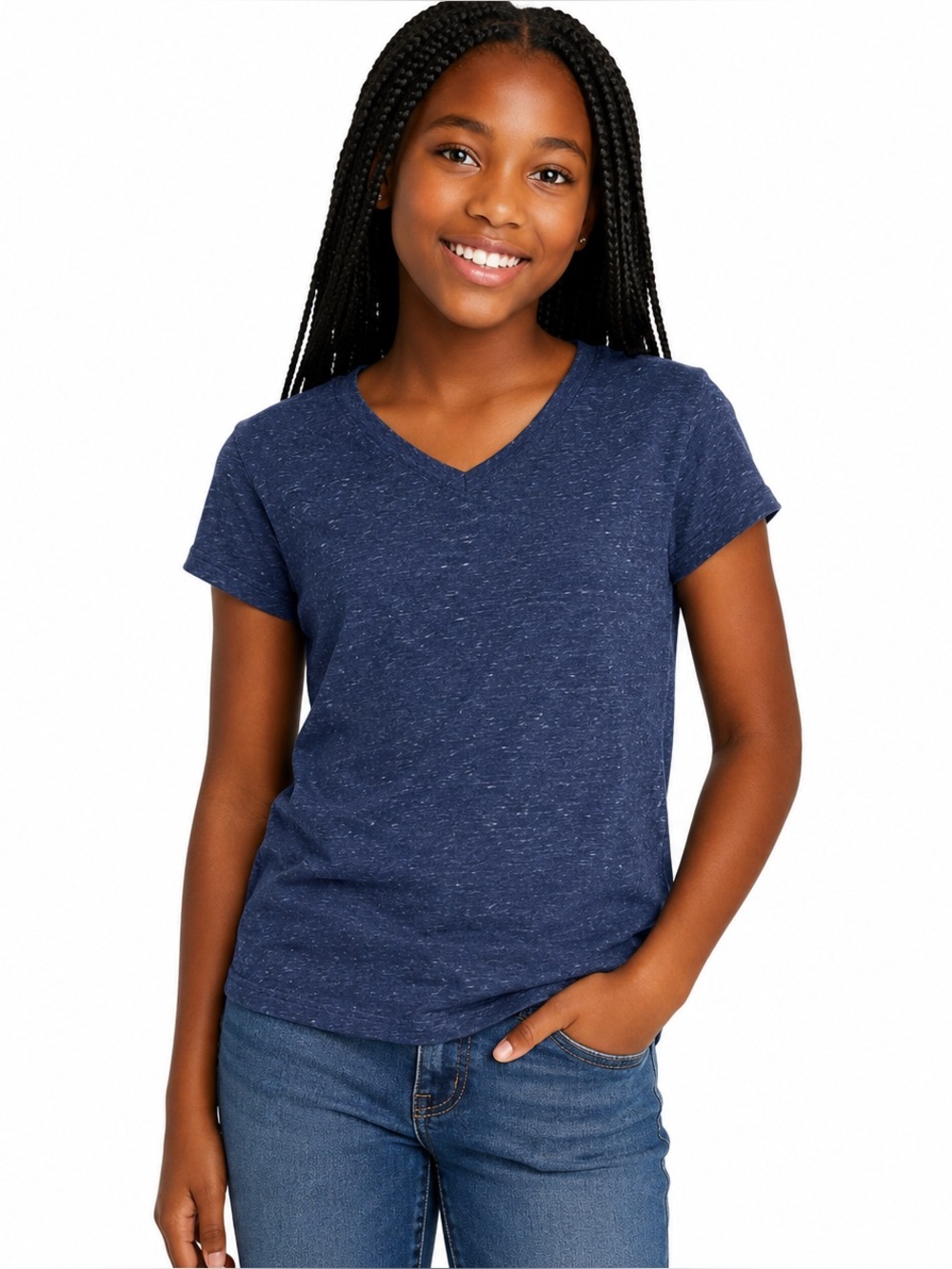 Old Navy Blue Heather V-Neck Short Sleeve Tee Girls Small 6-7